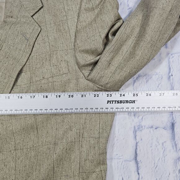 Hart Schaffner Marx MENS 44R Jacket Beige Plaid Sports Coat 100% Silk USA MADE - Picture 6 of 12